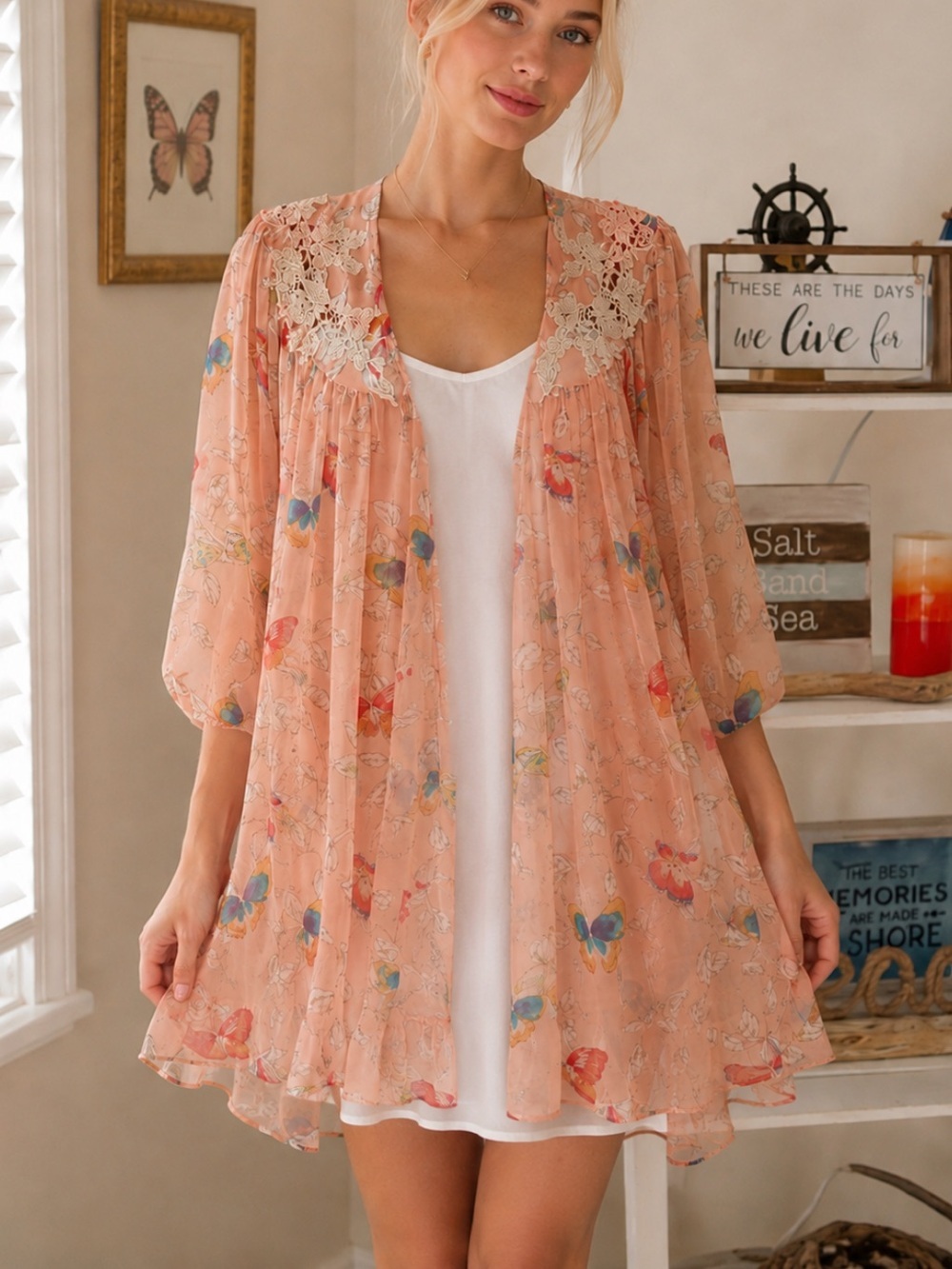 Victoria's Secret vintage Peignoir Robe Butterfly Print One Size 8579
